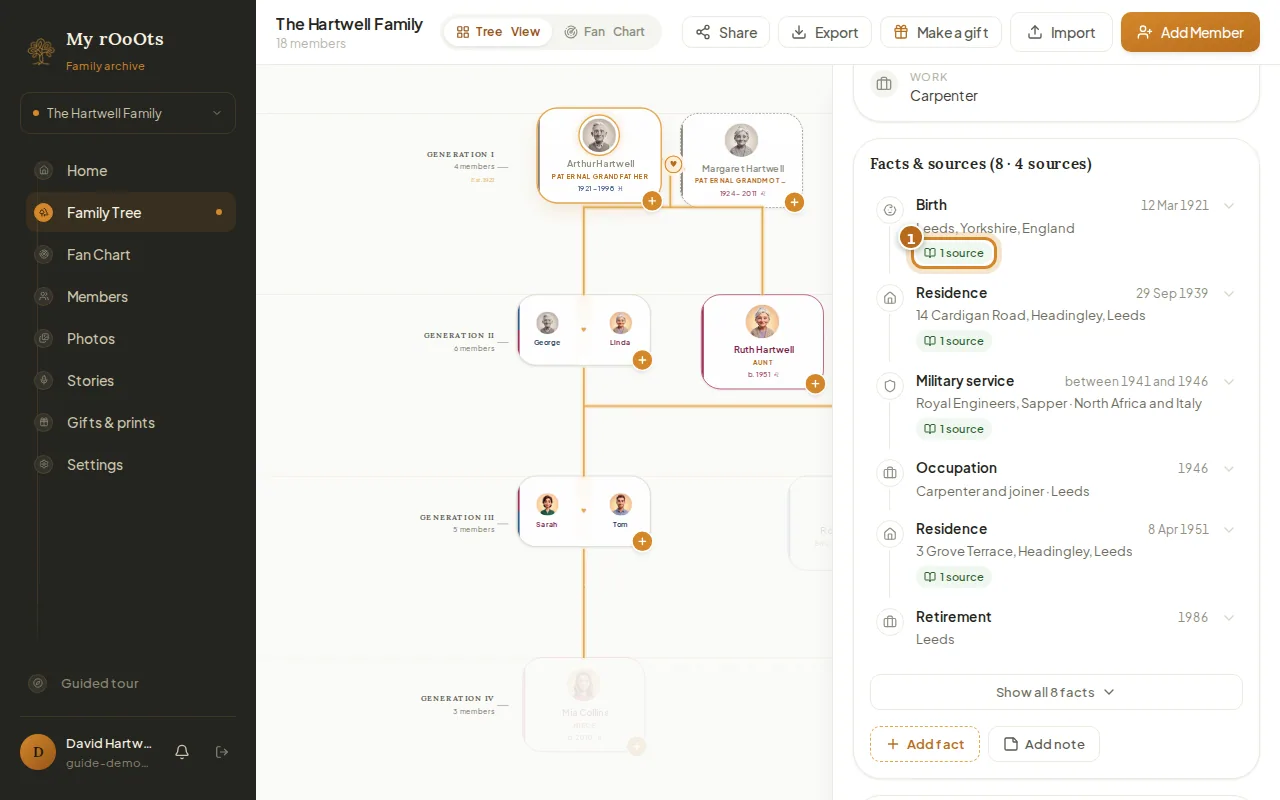 Screenshot for the guide: How to add life events and sources to your family tree