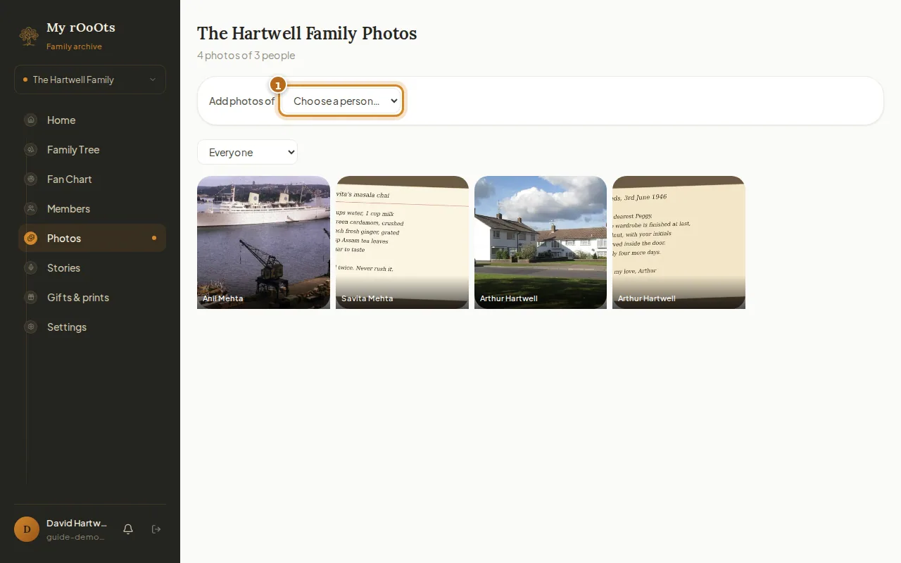 Screenshot for the guide: How to add family photos to your family tree